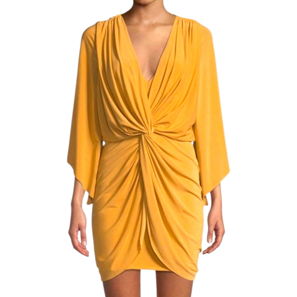 MISA LOS ANGELES Teget Draped Front Mini Cocktail Dress Canary Yellow NWT Sz XS